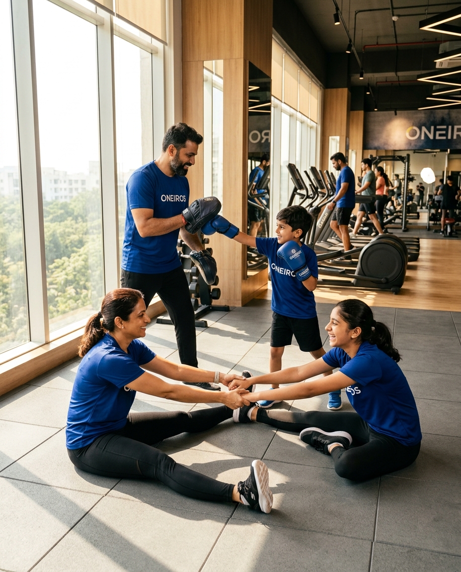 A family of four training together at Oneiros Sports Club